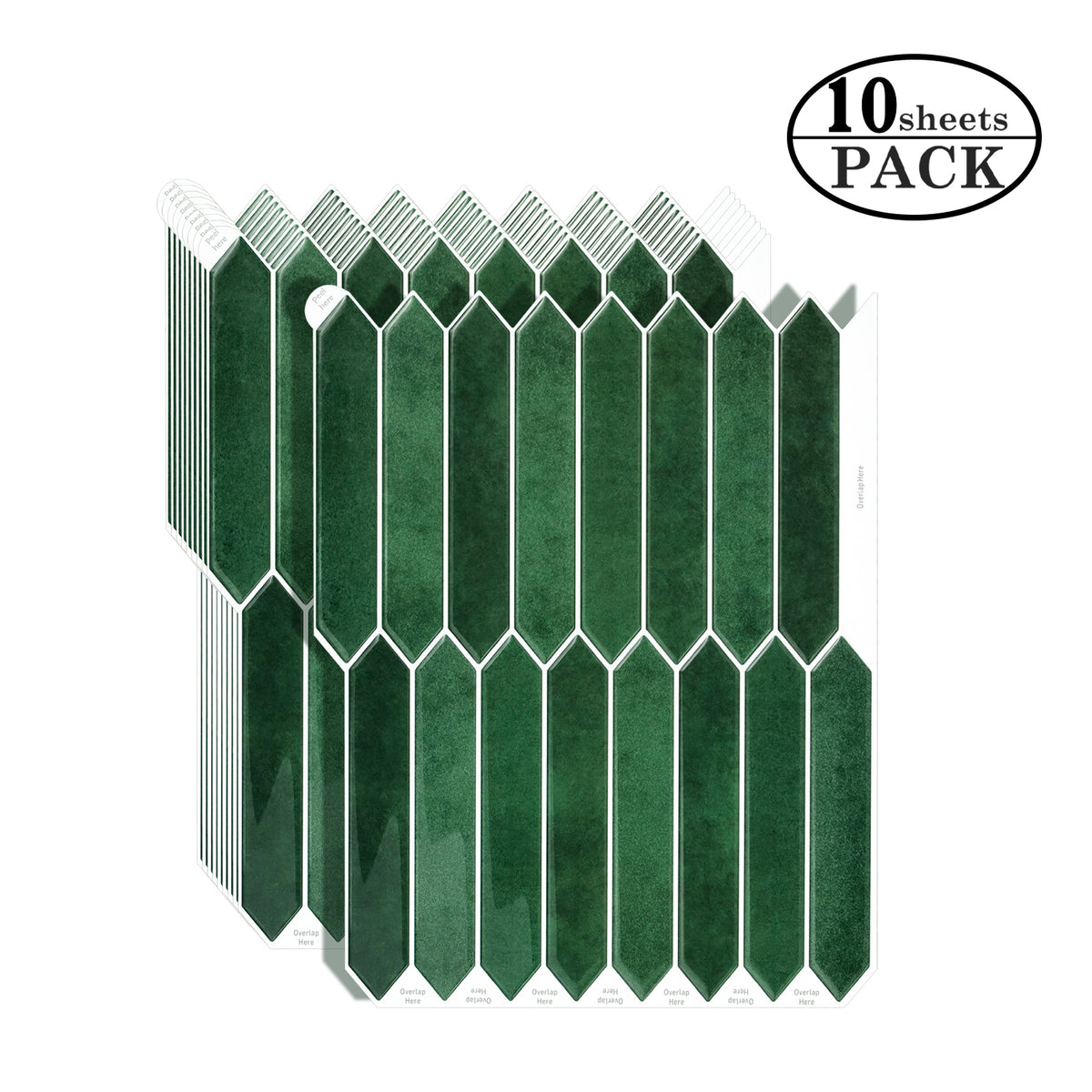 Packaging of green hexagonal tiles with '10 sheets pack' text.