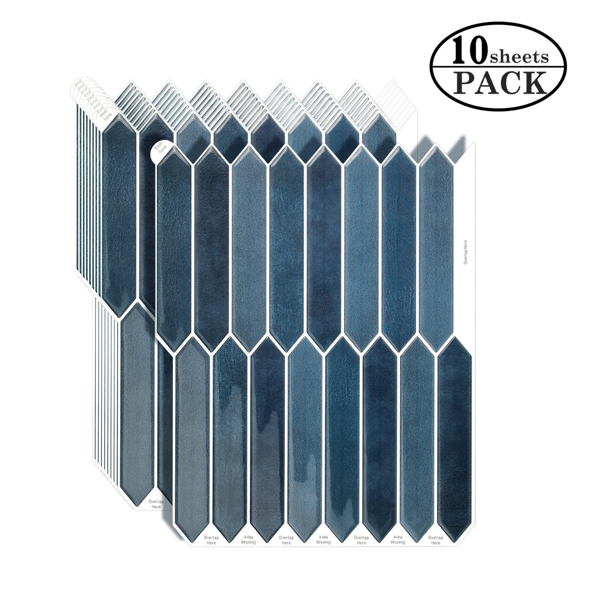 Blue hexagonal tiles with a '10 sheets pack' label on a white background