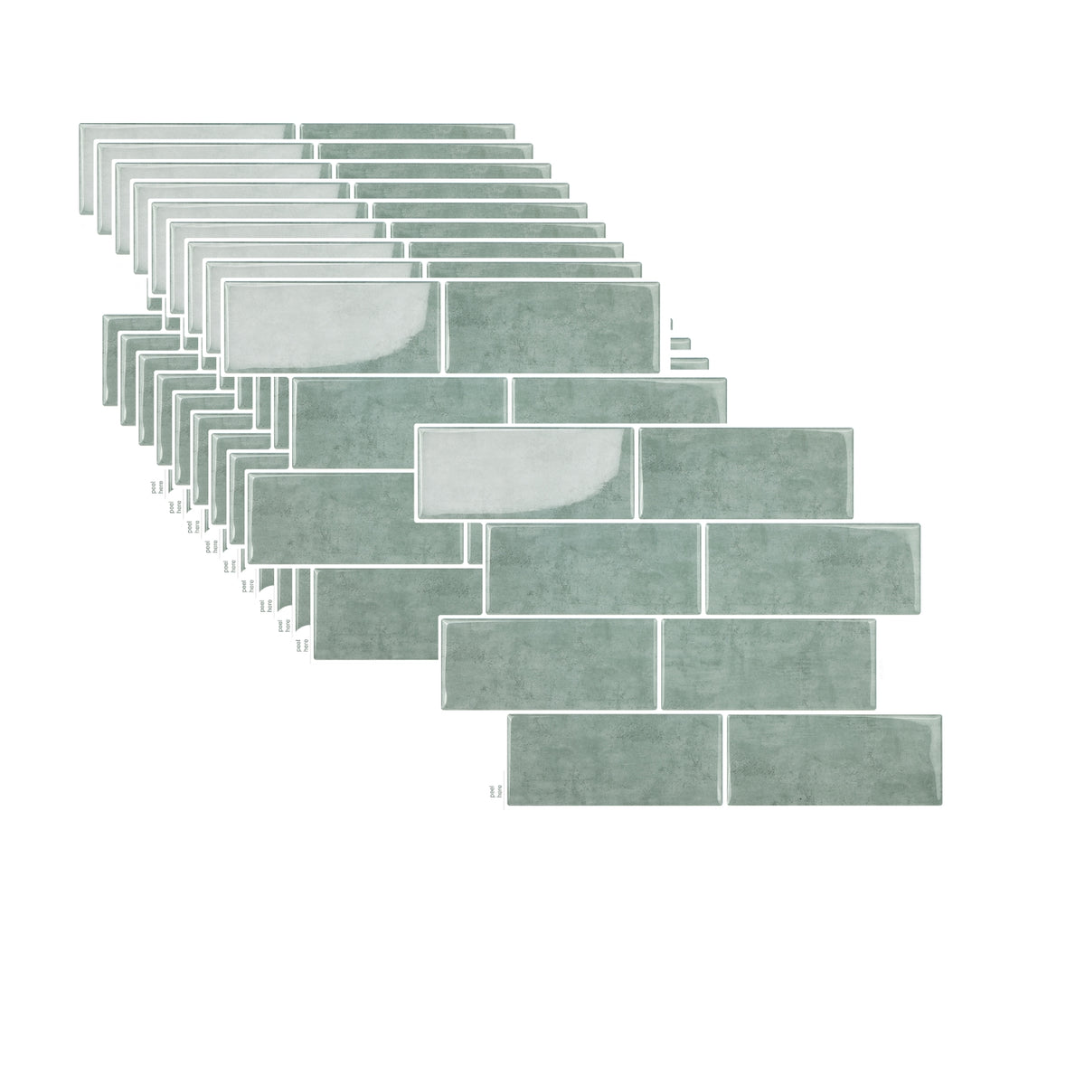 Set of green rectangular tiles on a white background