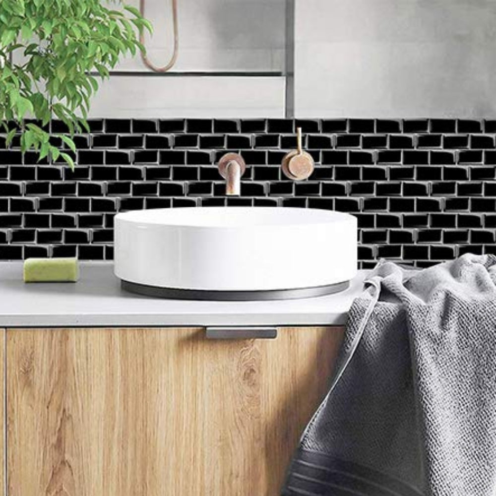 Subway Wall Tile Classic | Black with Soft Grey Grout - 30.5cm (W) x 30.5cm (H) x 2.5mm (T)