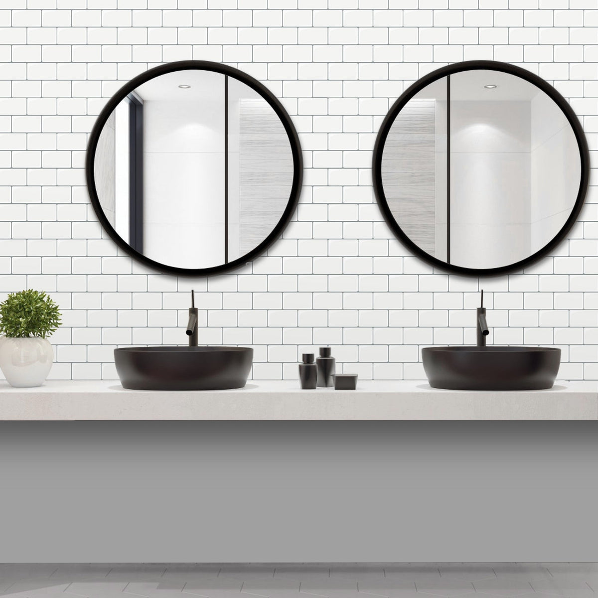 subway classic white tiles with grey grout bathroom