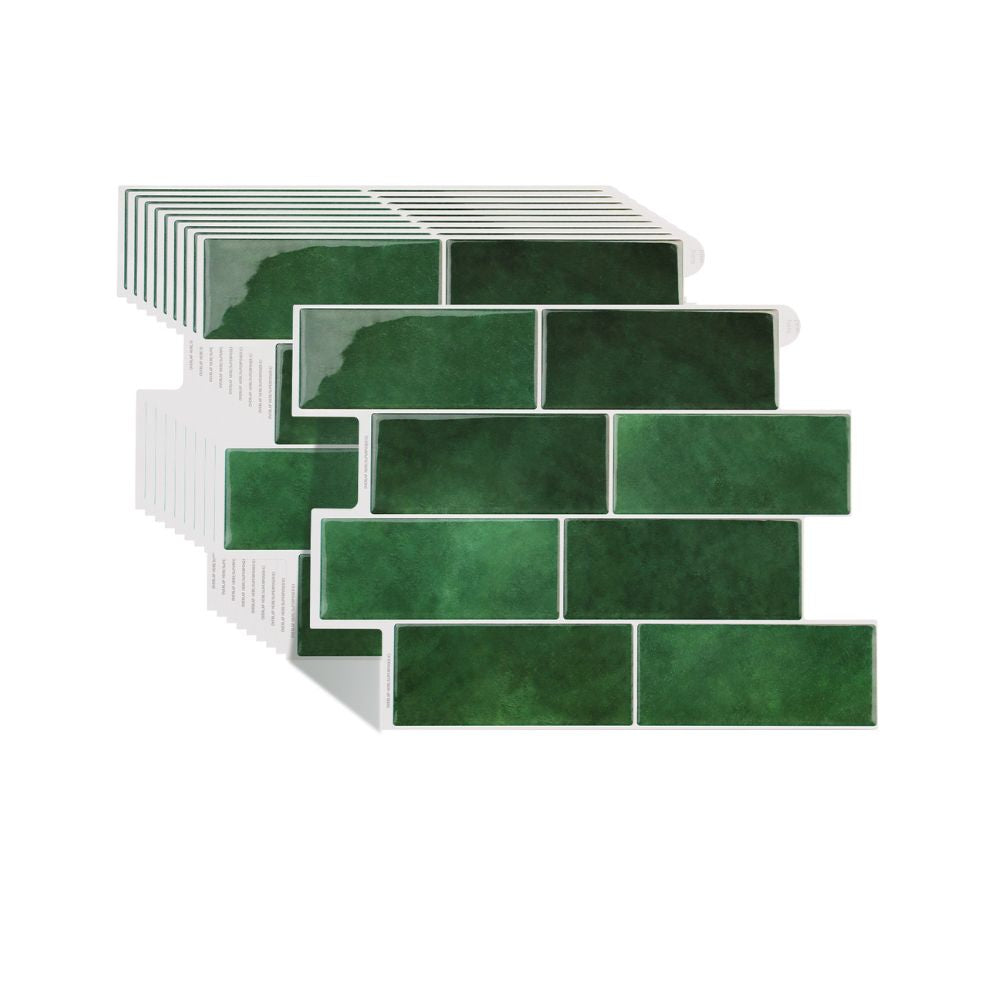 Stack of green rectangular tiles on a white background
