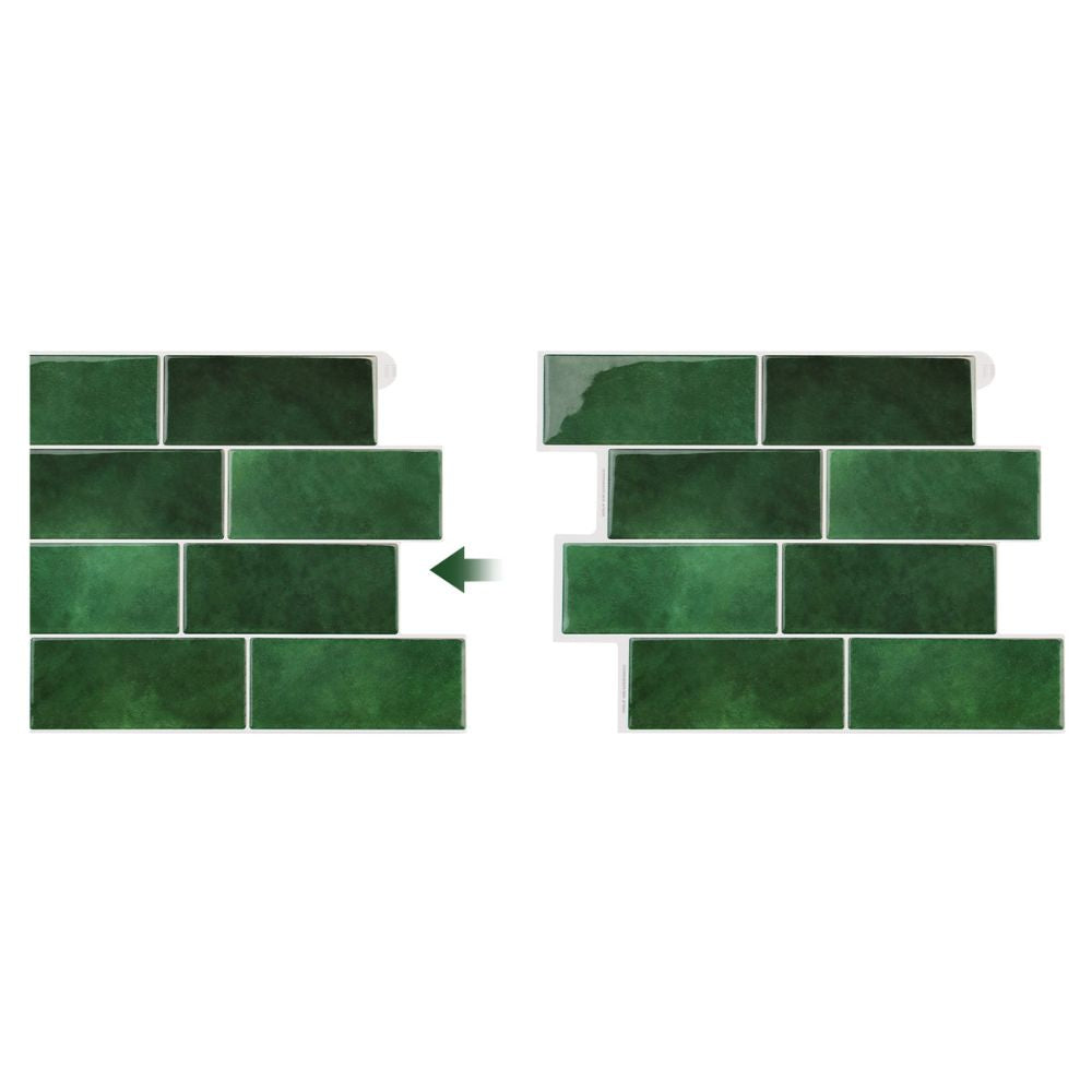 Green tiles showing how to be installed with a overlap on white background