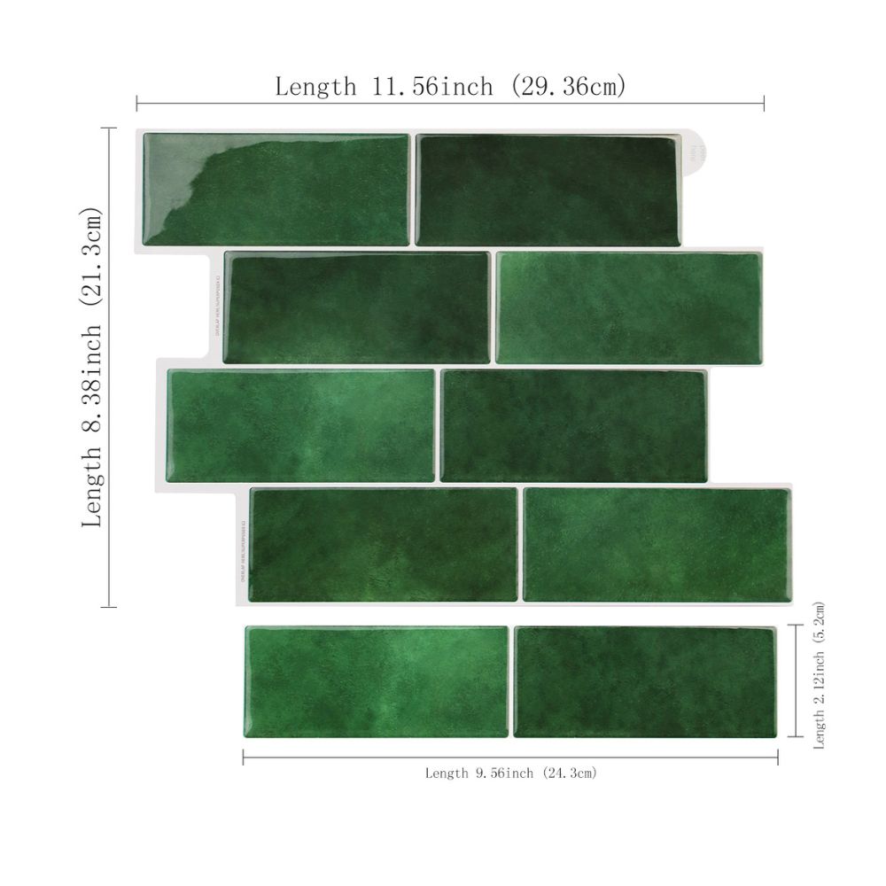 Green tiles with dimensions labeled on a white background