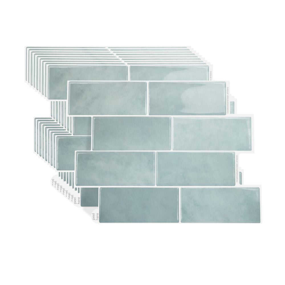 Set of mint rectangular tiles on a white background