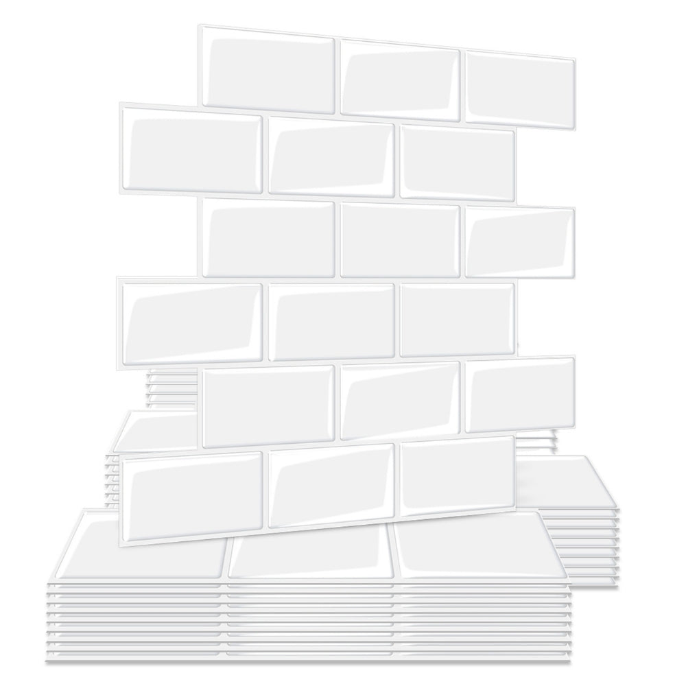 Stack of white brick-patterned tiles on a white background