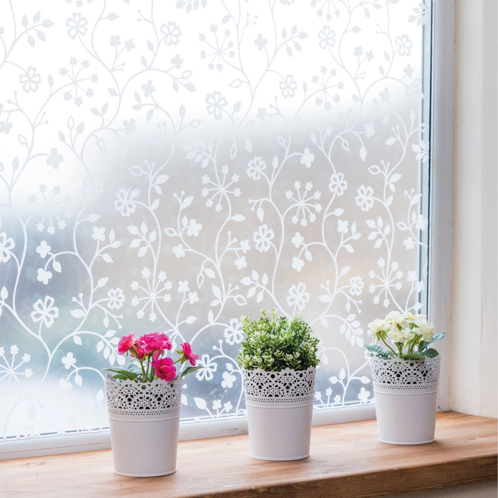 Tord white static cling window film with flower pots
