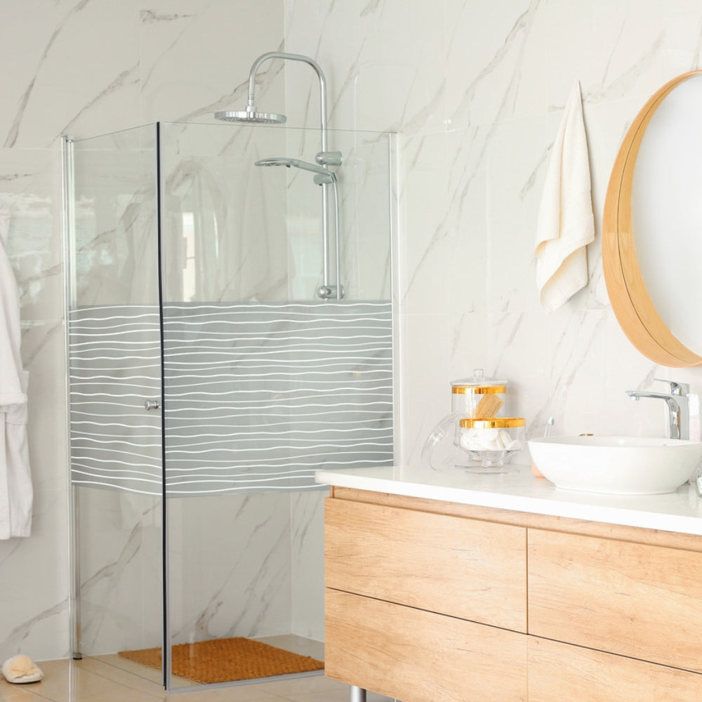 Waves static cling window film on shower glass