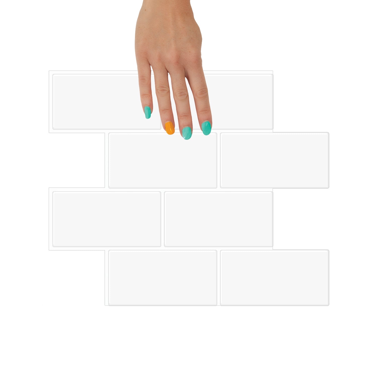 Modern kitchen with washing machine, sink, and decorative elements with white subway wall tile splashback.