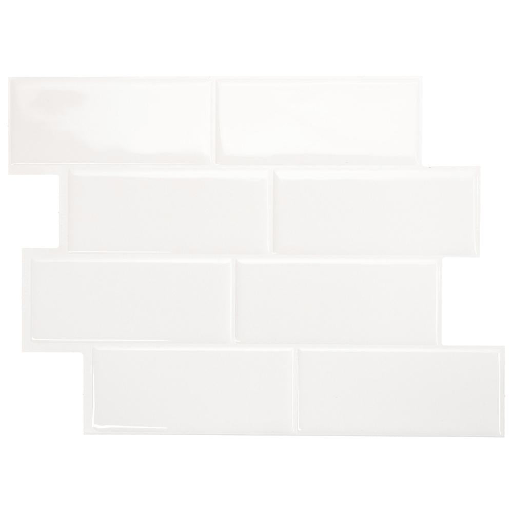 White self-adhesive 3D subway tiles in kitchen