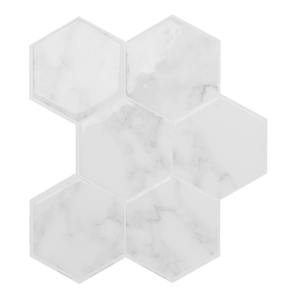 White and grey marble hexagon self-adhesive 3D wall tiles