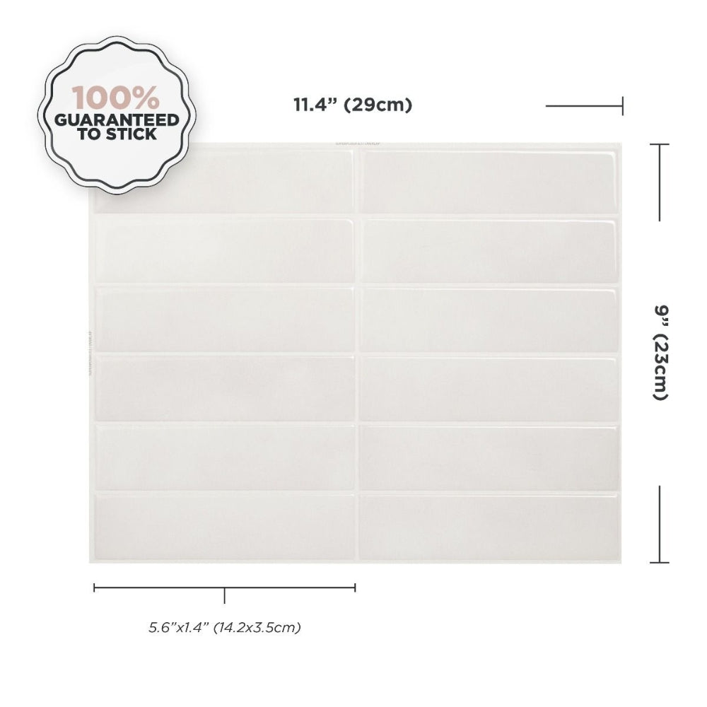 Measurements of white stacked peel and stick subway tiles
