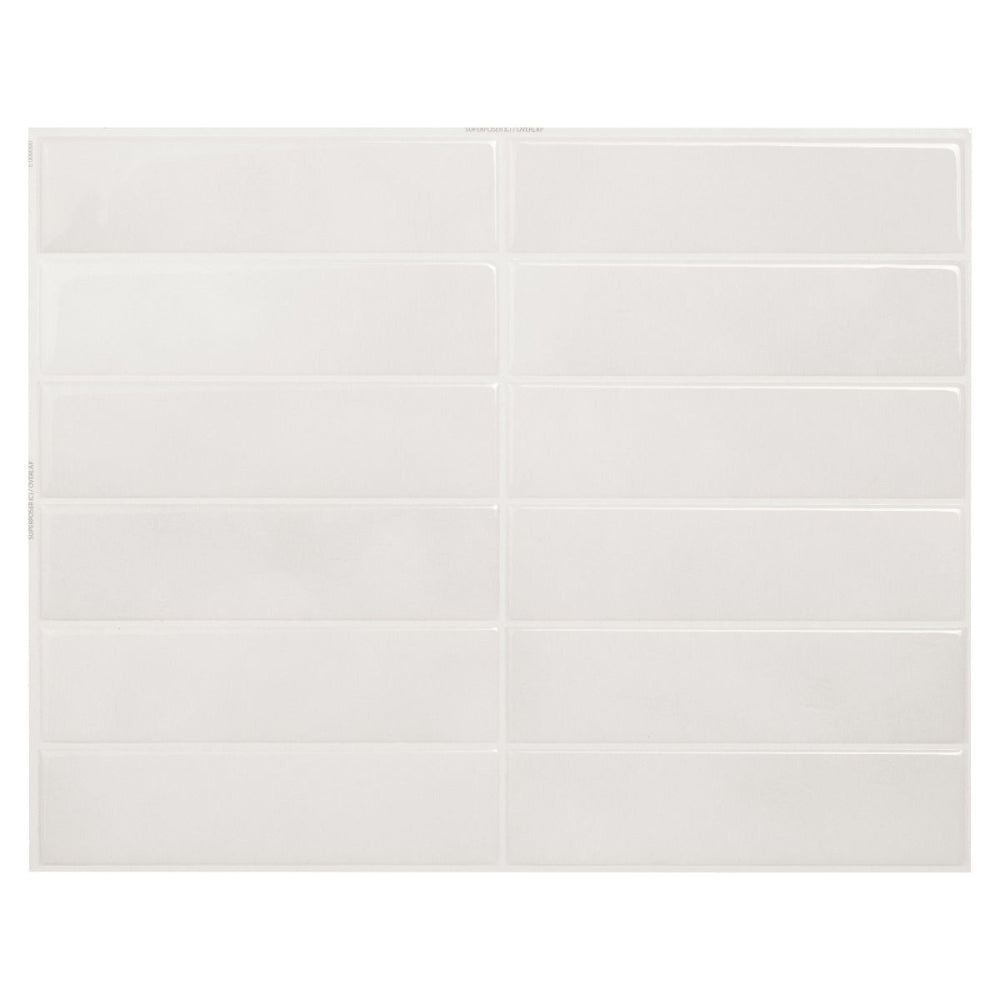 White peel and stick stacked subway tiles in bathroom