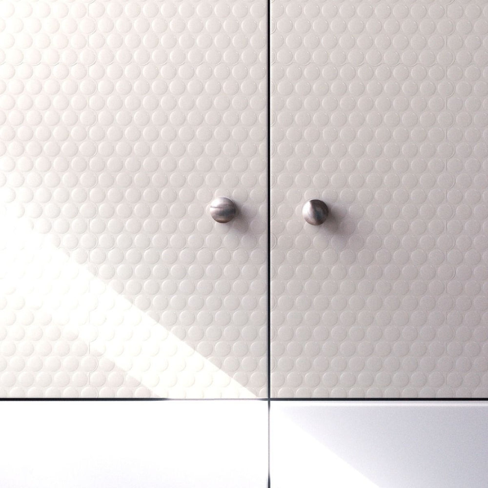 White penny self-adhesive 3D tiles on wardrobe