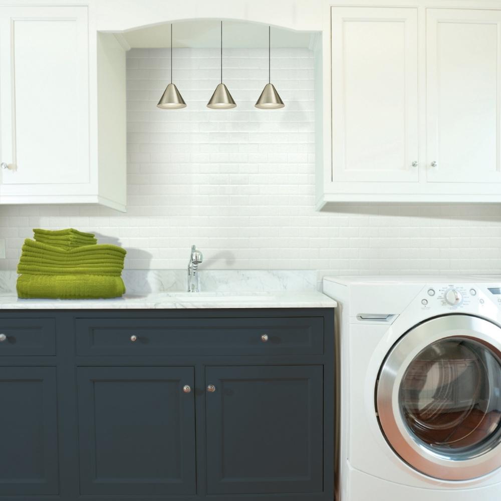 White subway self-adhesive 3D tiles in laundry room