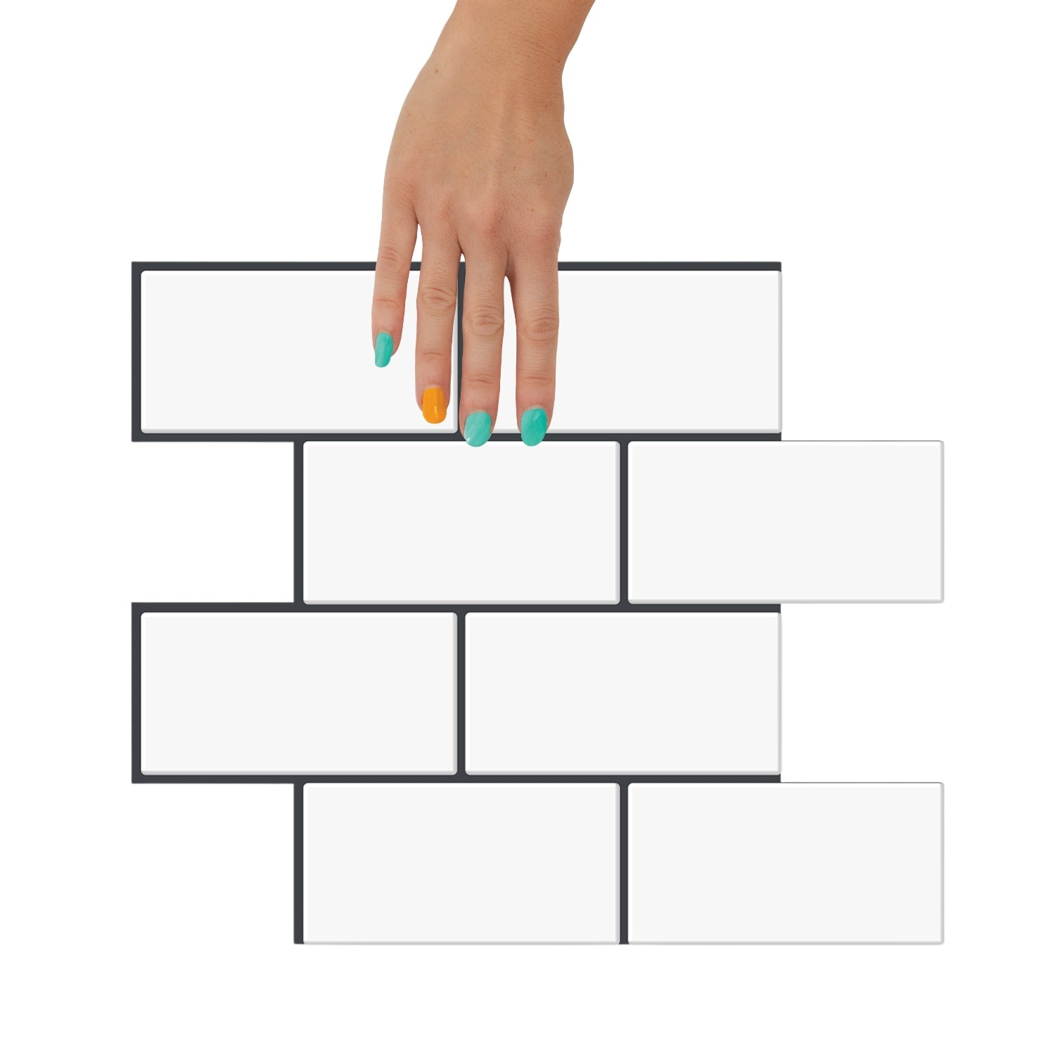 White subway peel and stick tile with on bathroom wall