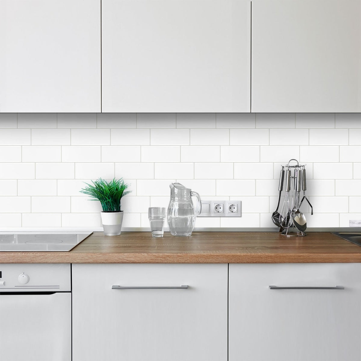 Subway Wall Tile | White with Grey Grout - 29.3cm (W) x 21cm (H) x 1.2mm (T)