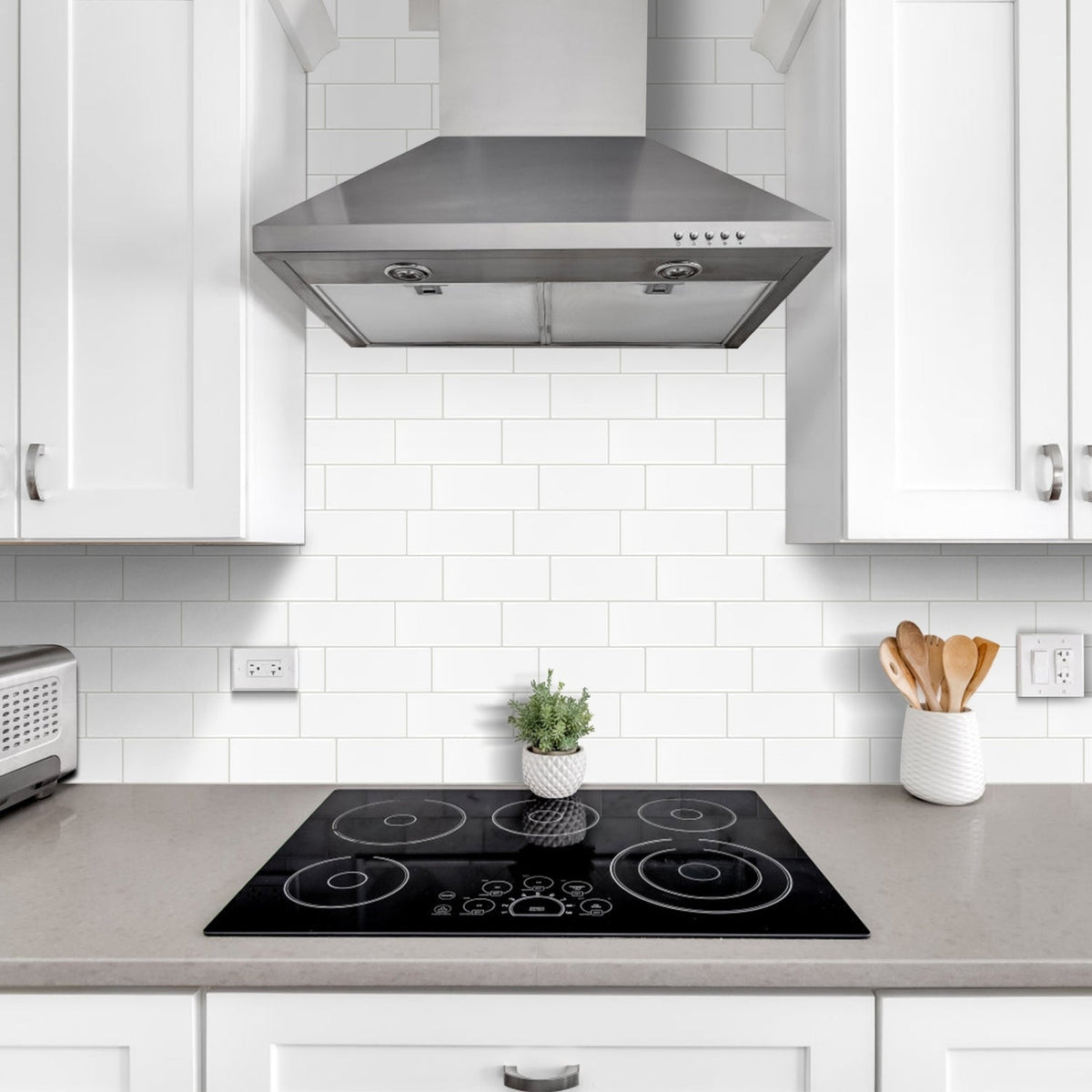 Subway Wall Tile | White with Grey Grout - 29.3cm (W) x 21cm (H) x 1.2mm (T)