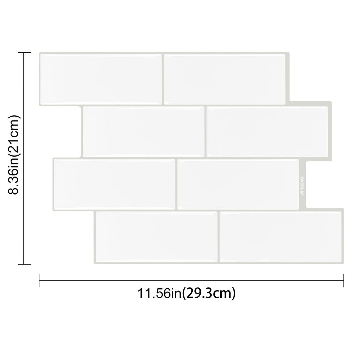 Subway Wall Tile | White with Grey Grout - 29.3cm (W) x 21cm (H) x 1.2mm (T)