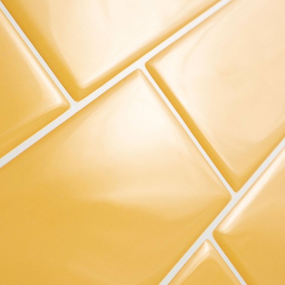 Yellow self-adhesive 3D subway tile with white grout