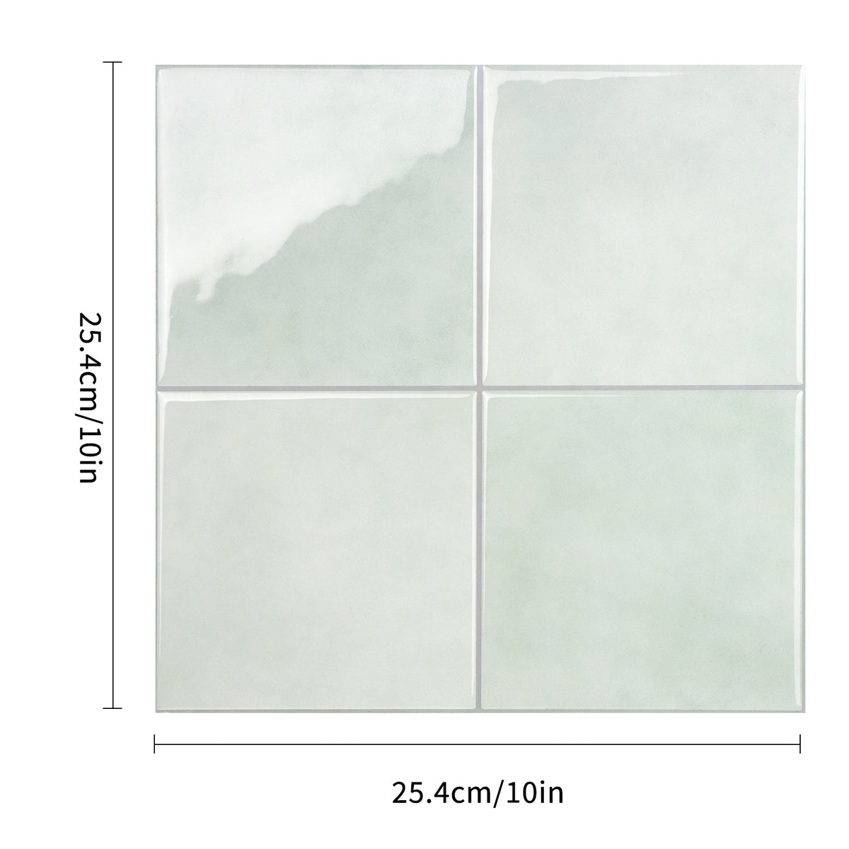 Four square tiles with dimensions labeled on a white background