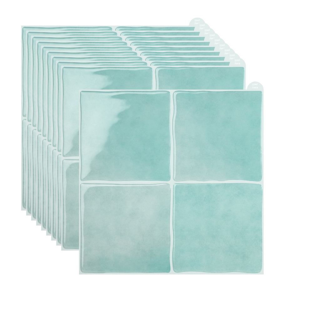 Set of mint square tiles with white borders on a white background