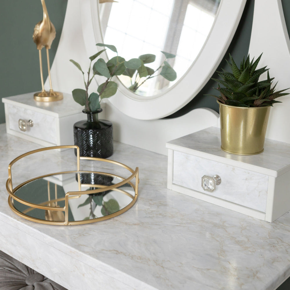 Cortes gold adhesive vinyl wrapped on a vanity