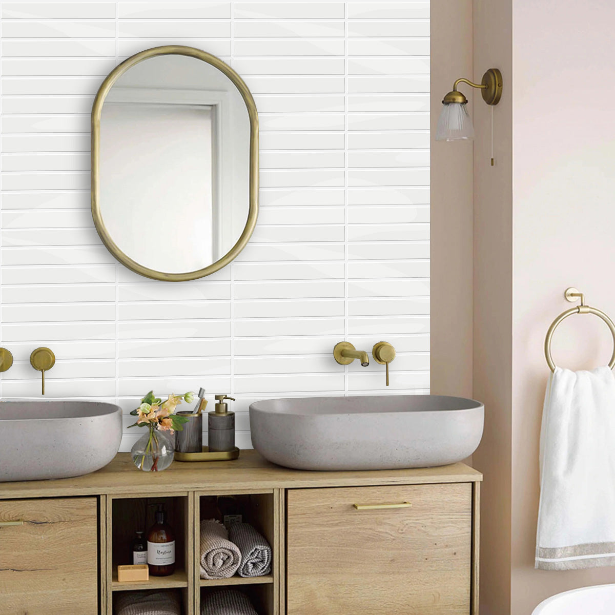 White kit kat tiles in a bathroom