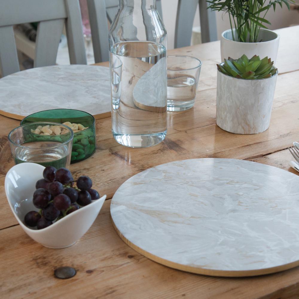 Marble cortes grey adhesive vinyl on placemats