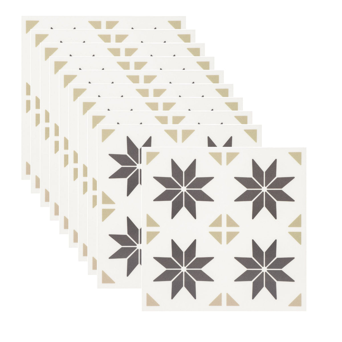 A set of square decorative tiles with a geometric pattern, shown in a fanned-out arrangement on a plain white background.