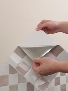 cream checkered peel and stick tiles installation