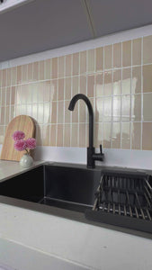 beige stacked subway tiles installation