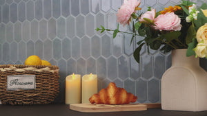 installation of picket blue tiles