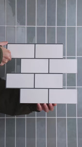white subway tiles with almost black grout installation video