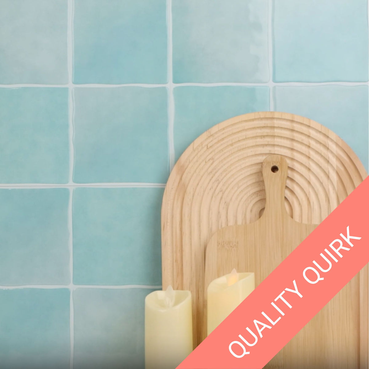 Quality Quirk - Backing Paper Issue - Zellige Wall Tile | Mint with soft Mint Grout - 22.86cm (W) x 22.86cm (H) x 2.5mm (T)
