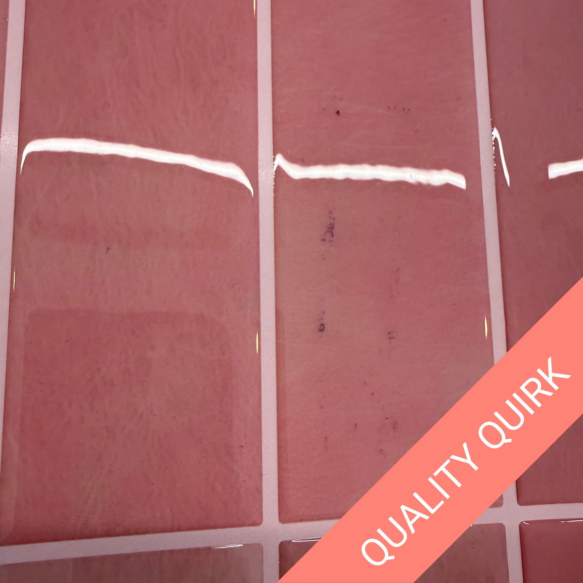 Quality Quirk - Black Stains - Stacked Subway Wall Tile | Pink with Pink Grout - 30.5cm (W) x 30.5cm (H) x 1.2mm (T)