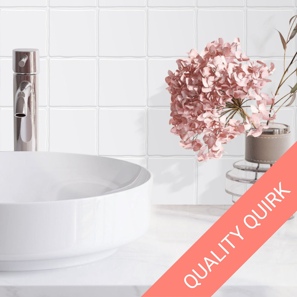 Quality Quirk - Backing Paper Issue - Zellige Wall Tile | White with White Grout - 22.86cm (W) x 22.86cm (H) x 2.5mm (T)