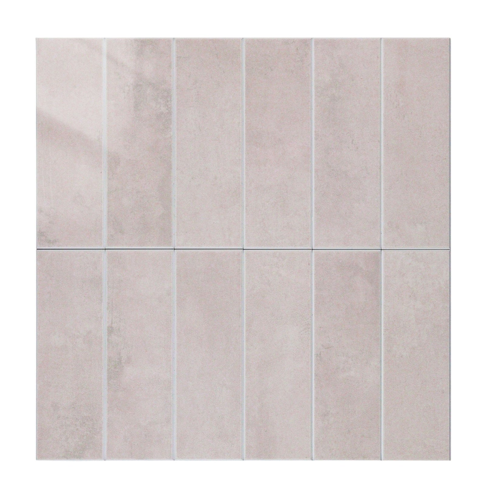 Bathroom vanity with a mirror above and pink stacked subway tiles splashback